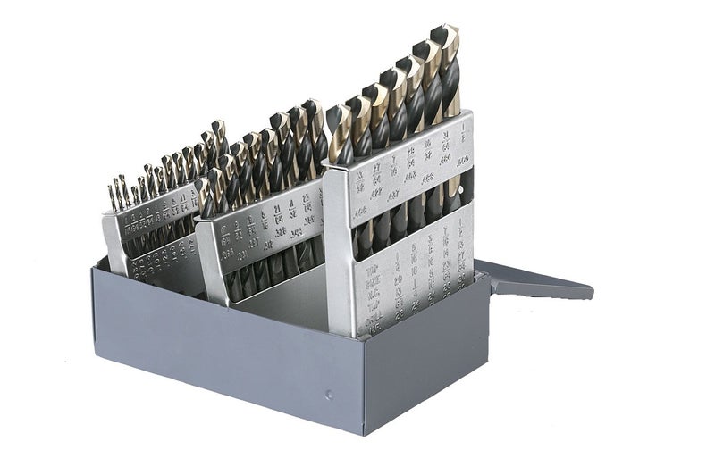 Cle-line CLELINE C18125 Style 1878 High Speed Steel 135Â° Heavy-Duty Jobber Length Drill Set, Black and Gold Finish, 1/16" - 1/2" Size, 29 Pieces - Image 1